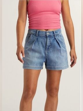 DU/ER High-Waist Pleated Denim Shorts - Light Blue sz 30